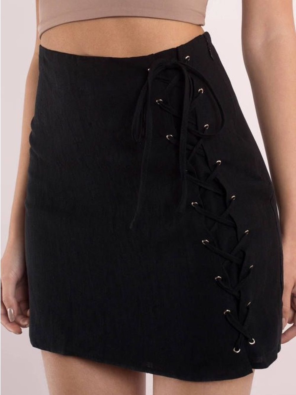 Black Lace-Up Mini Skirt